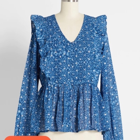 ModCloth Moon Orchid Twirl About a Tidal Wave Top Blue Size Large NWT - Picture 8 of 8